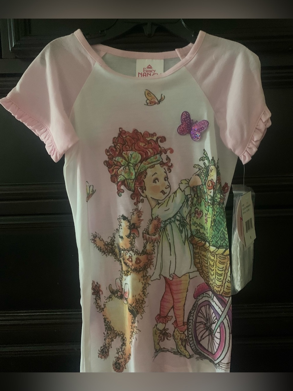 Fancy Nancy Pink Girls' Nightgown with Bicycle Print and Sleepmask